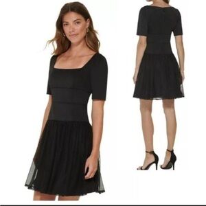 NWT - DKNY Black Square-Neck Mini Dress